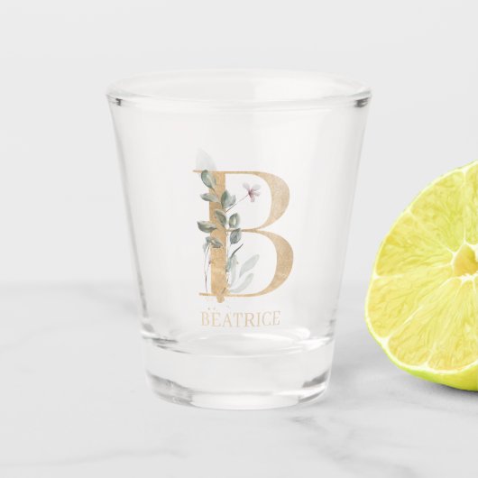 B Monogram Floral Aangepast Shot Glas (Voorkant)