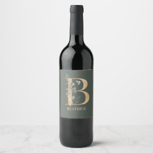B Monogram Floral Aangepast Wijn Etiket