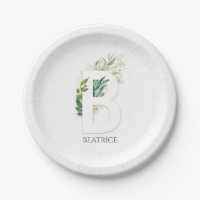 B Monogram Gouden Groene Bladeren Elegant Naam