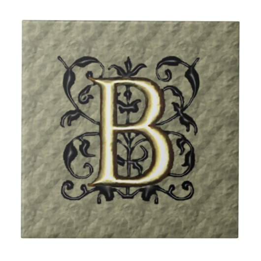 B - monogram in reliëfdruk (goud) tegeltje (Voorkant)