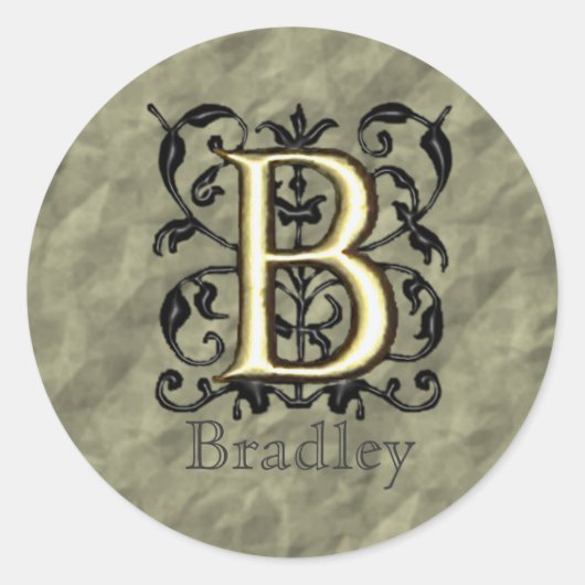 B -  monogram in reliëfdruk ronde sticker (Voorkant)