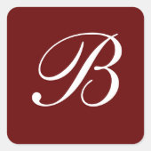 B Monogram Initiaal Wit op Maroon Vierkante Sticker (Voorkant)