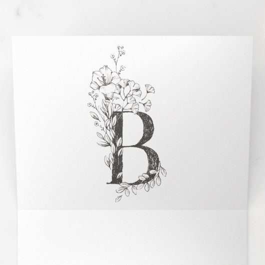'B' Monogram mooi geborsteld Floral bruiloft Drieluik Uitnodiging (Binnenzijde eerst)