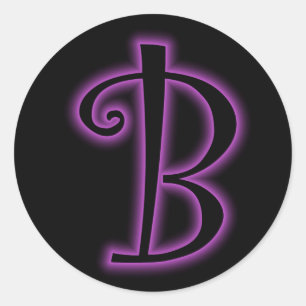 B monogram Paarse neon Ronde Sticker