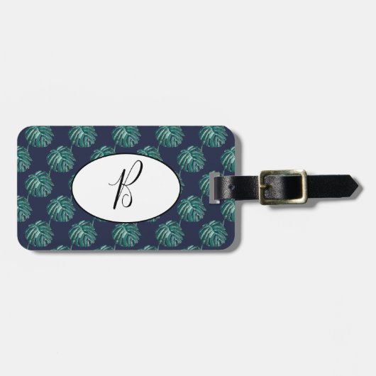B Monogram Palm Print Turquoise Bagagelabel (Voorkant horizontaal)