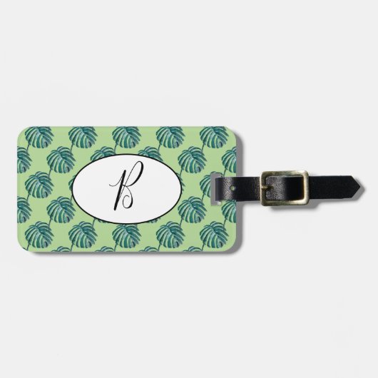 B Monogram Palm Print Turquoise Bagagelabel (Voorkant horizontaal)