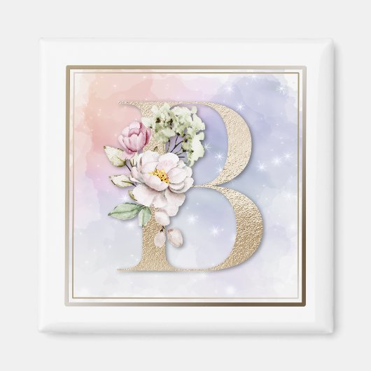 B Monogram Roze Bloem Magneet (Voorkant)