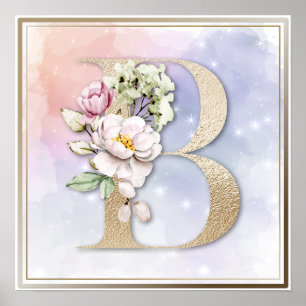 B Monogram Roze Bloem Poster