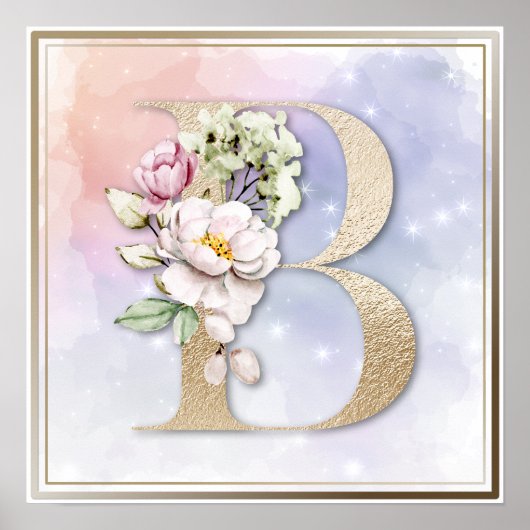 B Monogram Roze Bloem Poster (Voorkant)