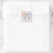 B Monogram Roze Bloem Vierkante Sticker (Tas)