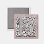 B Monogram "zilveren steen" vierkante magneet (Voorkant / Achterkant)