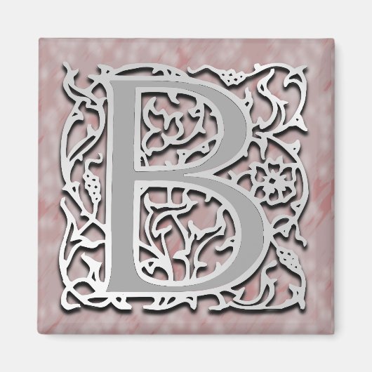 B Monogram "zilveren steen" vierkante magneet (Voorkant)