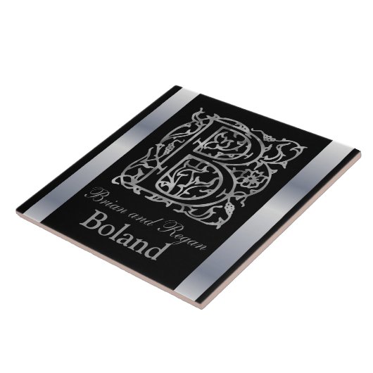 B Monogramme et nom "Besque en noir" Carreaux en c (Côté)