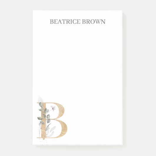 B Monogramme Floral Notes post-it personnalisées (Devant)