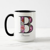 B Monogramme Purple Floral Nom personnalisé Mug (Gauche)