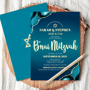 B’nai Mitzvah Turquoise Ombre Agate Krachtig Echte Folie Uitnodiging