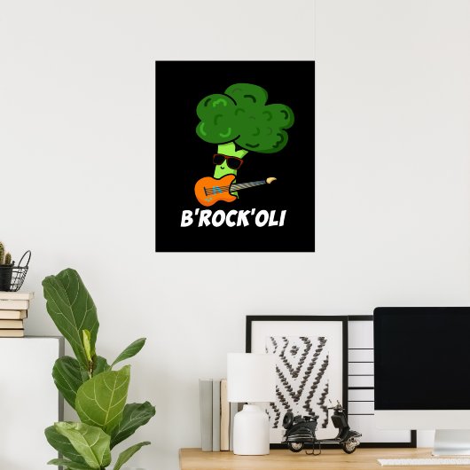 B-Rock-Oli Funny Rocker Broccoli Pun Dark BG Poster (Thuiskantoor)