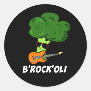 B-Rock-Oli Funny Rocker Broccoli Pun Dark BG Ronde Sticker