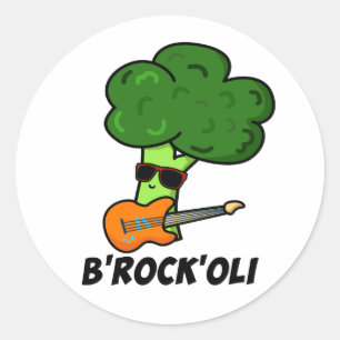 B-Rock-Oli Funny Rocker Broccoli Pun Ronde Sticker
