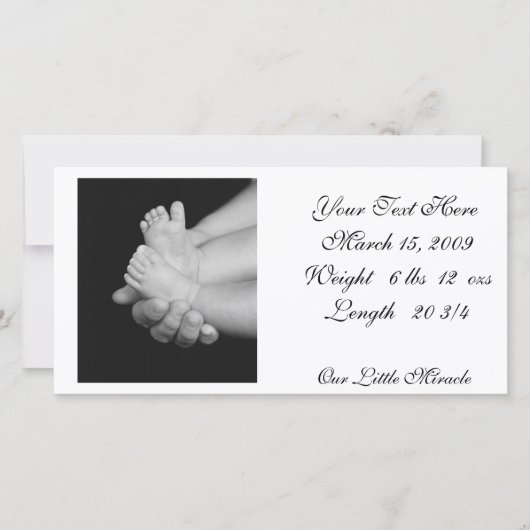 B&W Babys Voeten Fotokaart Aankondiging (Voorkant)