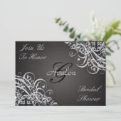 B&W Baroque Swirls Bridal Shower Invitation Kaart (Staand voorkant)