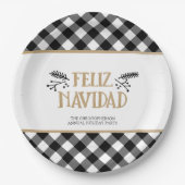 B&W Buffalo Check FELIZ NAVIDAD gepersonaliseerd Papieren Bordje (Voorkant)