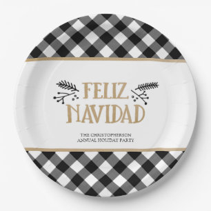 B&W Buffalo Check FELIZ NAVIDAD gepersonaliseerd Papieren Bordje
