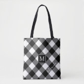 B&W Buffalo Check Gepland Monogram Naam Draagtas (Voorkant)
