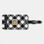 B&W Buffalo Check Monogram en Contactgegevens Bagagelabel (Achterkant horizontaal)