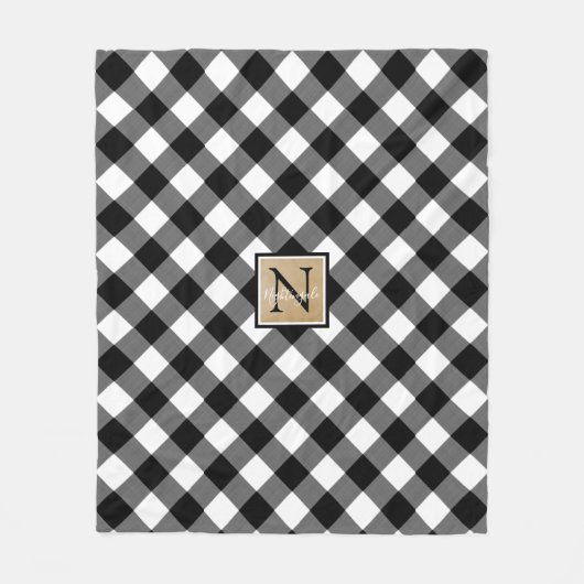 B&W Buffalo Check Monogram (naam optioneel) Fleece Deken (Voorkant)