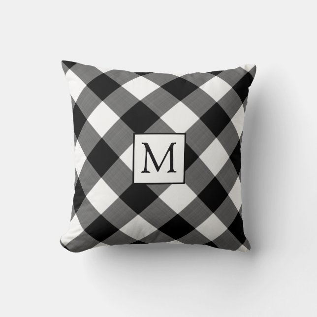 B&W Buffalo Check Plakt Monogram Kussen (Voorkant)