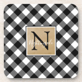 B&W Buffalo Check Pset Monogram (naam optioneel) Bier Onderzetter (Voorkant)