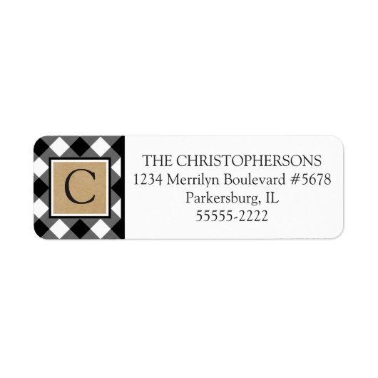 B&W Buffel Check Plaid en Kraft Paper Monogram Etiket (Voorkant)