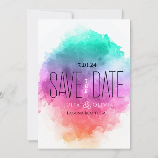 (B&W) Creatieve Moderne Waterverf sparen de Datum Save The Date (Voorkant)