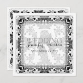 B&W Damask Monogram Wedding Invitations Kaart (Voorkant / Achterkant)