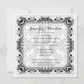 B&W Damask Monogram Wedding Invitations Kaart (Achterkant)