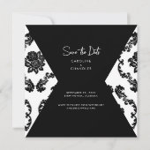 B/W Damask Photo Wedding Save the Date (Voorkant)