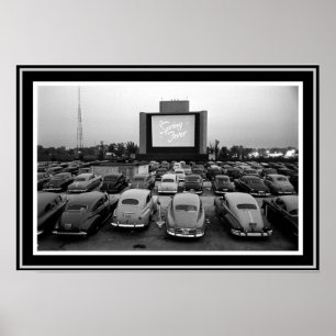 B&W drive-in theaterPoster 13 x 19 Poster