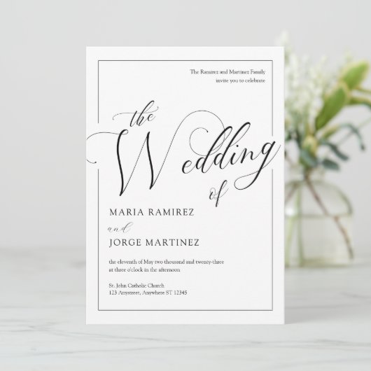 B&W Élégant Faire-part de mariage de script formel (Debout devant)