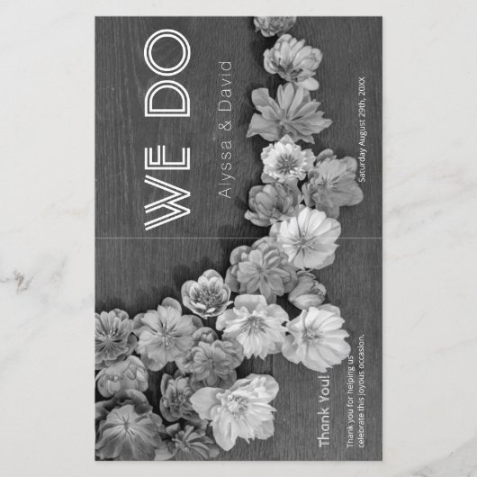 B & W Garden Hellebore Wood Wedding Programme (Devant)