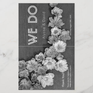 B & W Garden Hellebore Wood Wedding Programme