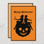 B/W Halloween Silhouette Garçon Invitation assis (Devant / Derrière)