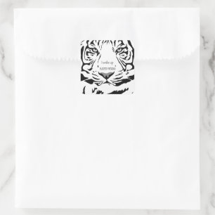  B&W Line Art Tiger Grey Eyes Vierkante Sticker