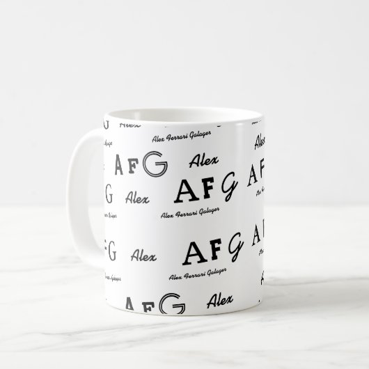 B & W Mok vol met letters aangepaste naam (Voorkant links)