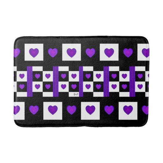 B&W Paarse harten slaan Badmat (Voorkant)