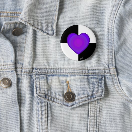B&W Paarse harten slaan Ronde Button 5,7 Cm (In situ)