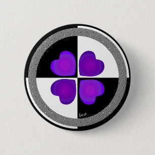 B&W Paarse harten slaan Ronde Button 5,7 Cm