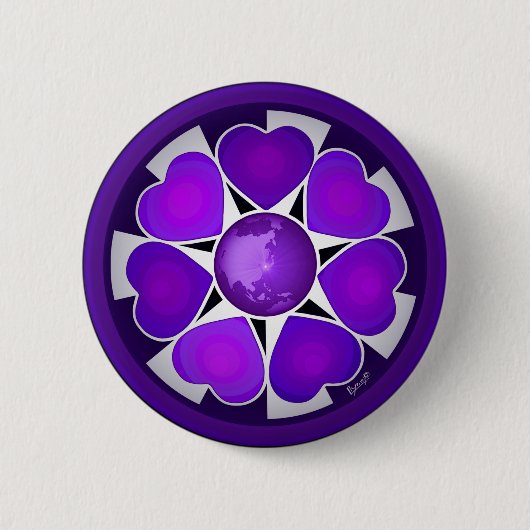 B&W Paarse harten slaan Ronde Button 5,7 Cm (Voorkant)