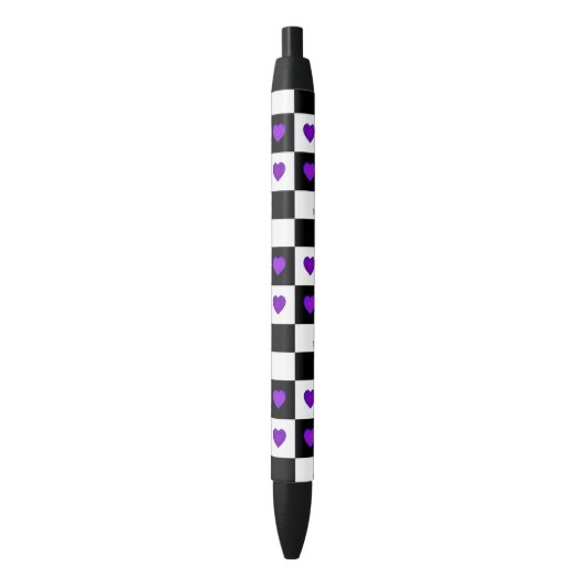 B&W Paarse harten slaan Zwarte Inkt Pen (Voorkant Verticaal)