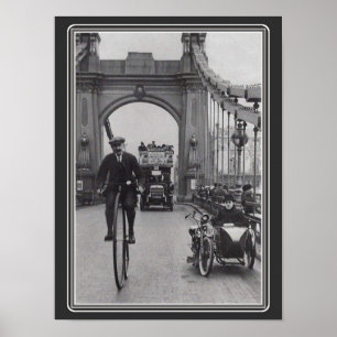 B&W Penny Farthing/Hammersmith Bridge Poster